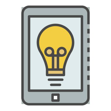 Akıllı telefon ampul simgesi renk ana hatları vektörü