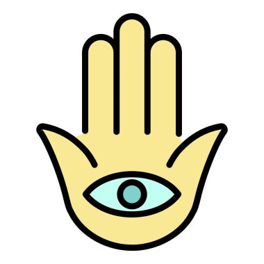 Yahudi göz avuç içi simgesi renk ana hatları vektörü