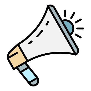 Uyarı megafon simgesi renk ana hatları vektörü