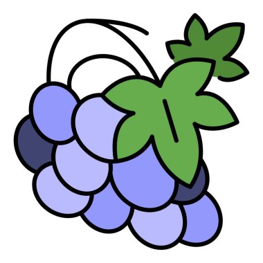 Üzüm bağı üzüm simgesi renk ana hatları vektörü