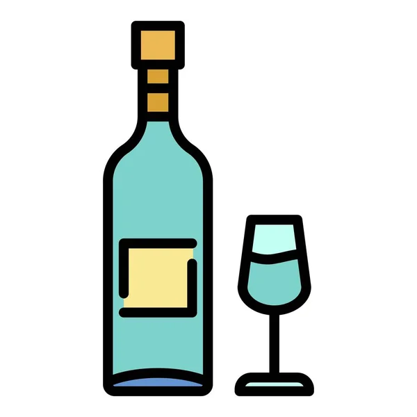 ワインボトルグラスアイコンカラーアウトラインベクトル — ストックベクタ