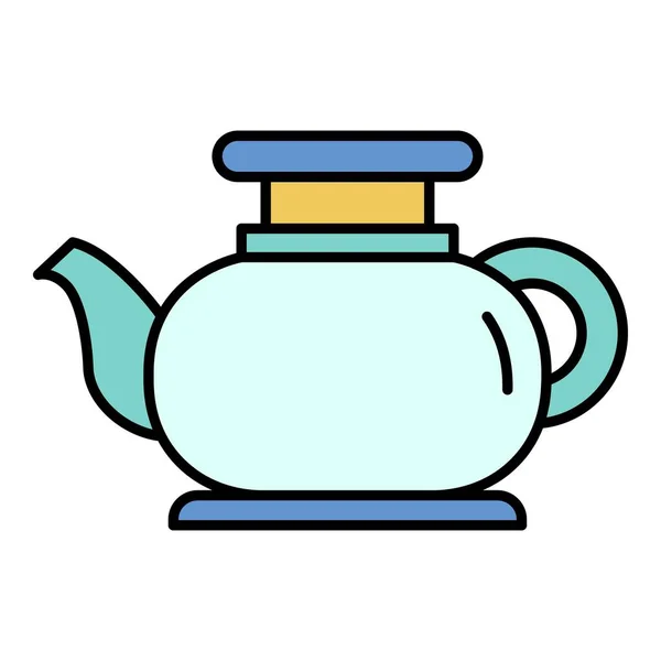 Moderní čajový hrnec ikona barva obrysu vektor — Stockový vektor