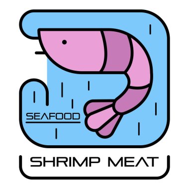 Deniz ürünleri karides eti logosu, taslak tarzı.