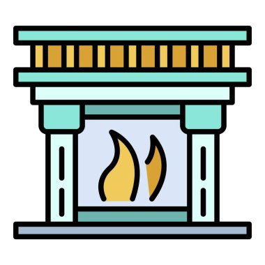 Ev şömine simgesi renk ana hatları vektörü