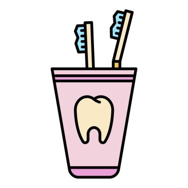 Cam simge renk ana hatları vektöründe diş fırçası