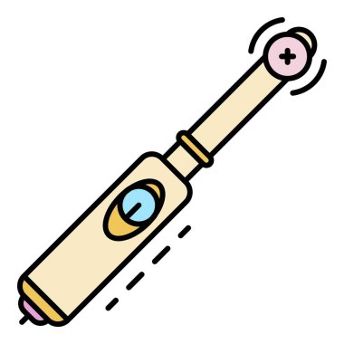 Elektrikli yumuşak diş fırçası simgesi renk ana hatları vektörü