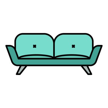 Divan kanepe simgesi renk ana hatları vektörü