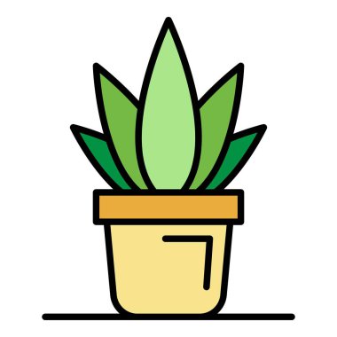 Ofis aloe vera pot simgesi renk ana hatları vektörü