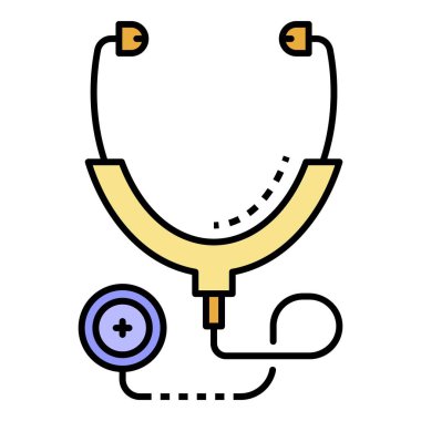 Tıbbi steteskop simgesi renk ana hatları vektörü