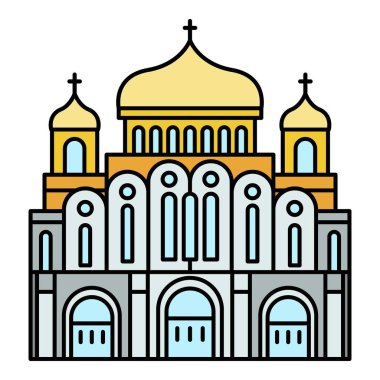 Katedral tapınağı simgesi renk ana hatları vektörü