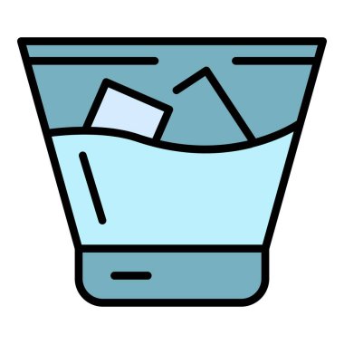 Soğuk viski bardağı simgesi renk ana hatları vektörü