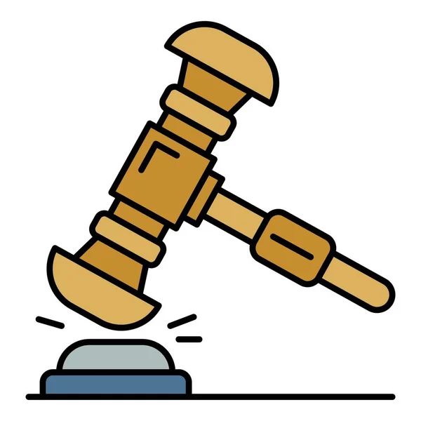 Juiz martelo ícone cor contorno vetor — Vetor de Stock
