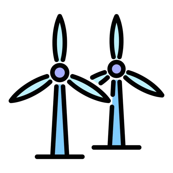 Vetor de contorno de cor de ícone de turbina eólica — Vetor de Stock