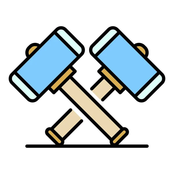 Gekreuzte Vorschlaghammer Symbol Farbe Umrissvektor — Stockvektor