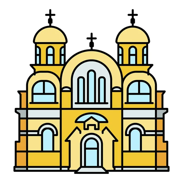 基督教庙宇图标颜色轮廓矢量 — 图库矢量图片