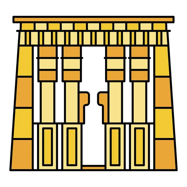 エジプト神殿のアイコンの色の輪郭ベクトル — ストックベクタ
