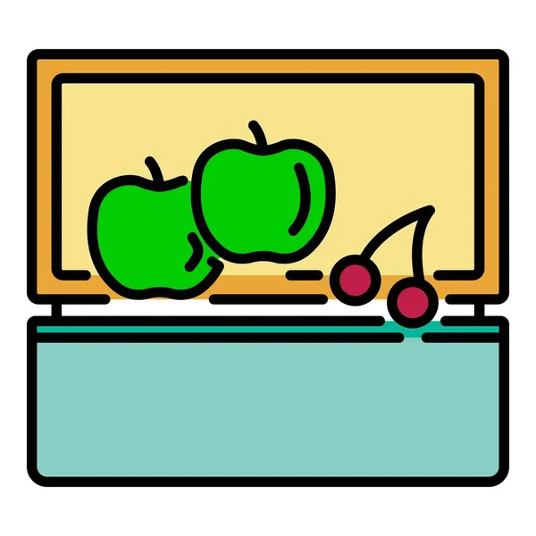 Fruit lunchbox Symbol Farbe Umrissvektor — Stockvektor