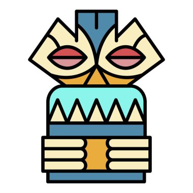 Tahta idol simgesi renk ana hatları vektörü