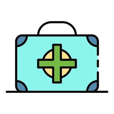 İlk yardım çantası simgesi renk ana hatları vektörü