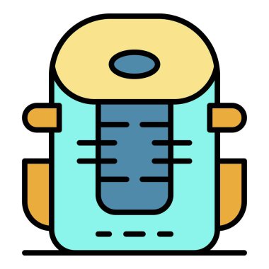 Dağ sırt çantası simgesi renk ana hatları vektörü