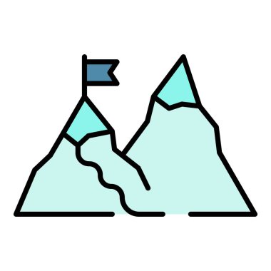 Yürüyüş dağ simgesi renk ana hatları vektörü