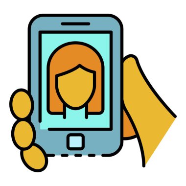 Akıllı telefon webinar simgesi renk ana hatları vektörü