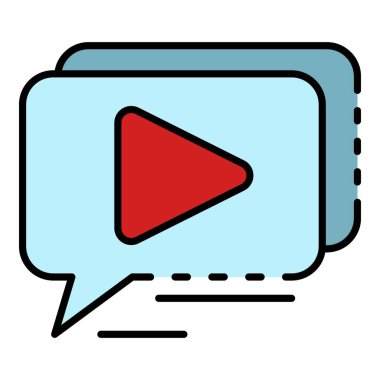 Webinar oynat sohbet simgesi renk ana hatları vektörü