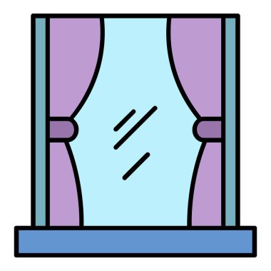 Pencere perdeleri simge rengi dış hat vektörü