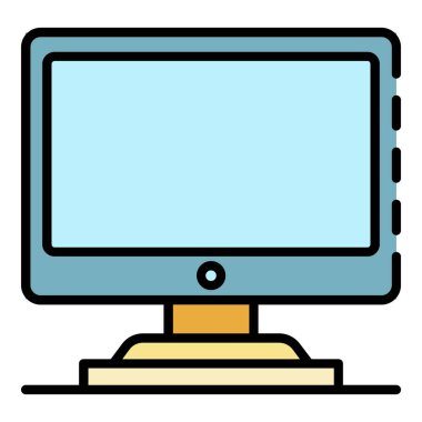 Masaüstü bilgisayar pc simgesi renk ana hatları vektörü