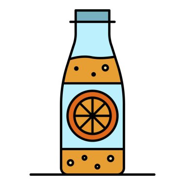 Limonata şişe simgesi renk ana hatları vektörü