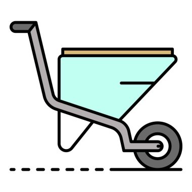 Bahçe el arabası simgesi renk ana hatları vektörü