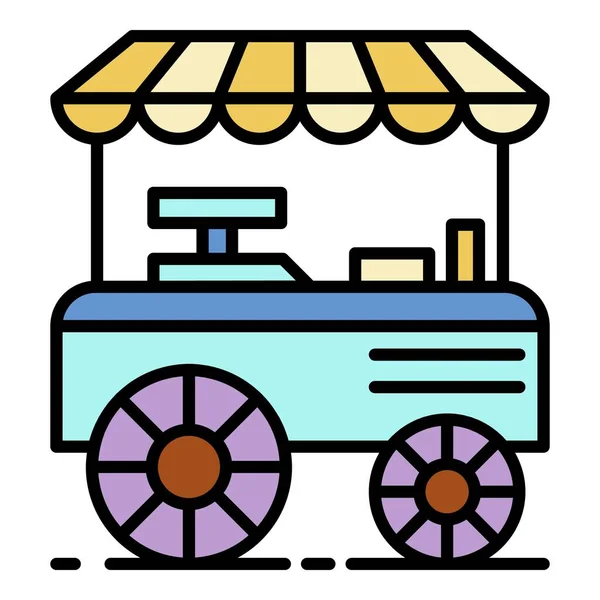 Burger Shop Warenkorb Symbol Farbe Umrissvektor — Stockvektor