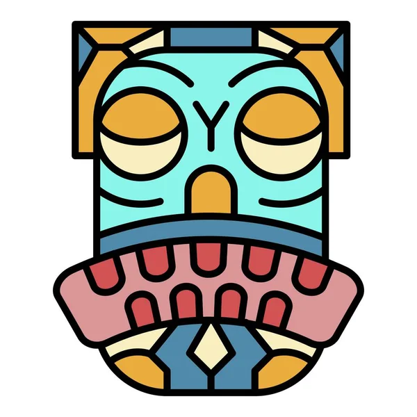 Icono tribal cara color contorno vector — Vector de stock