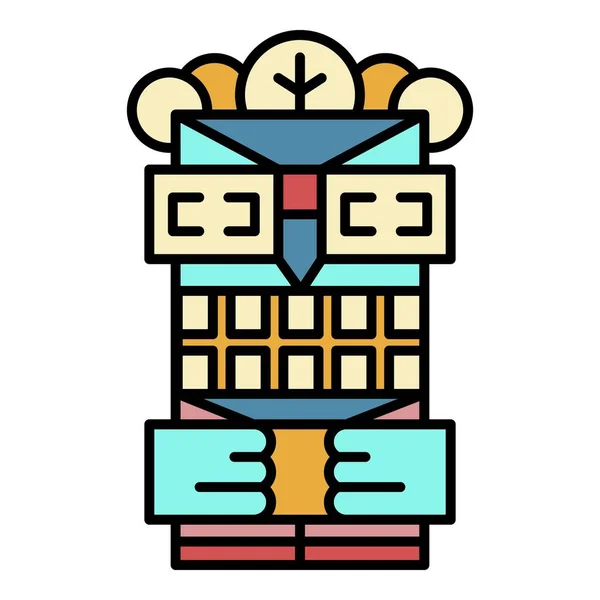 Aztec legno idolo icona colore contorno vettore — Vettoriale Stock