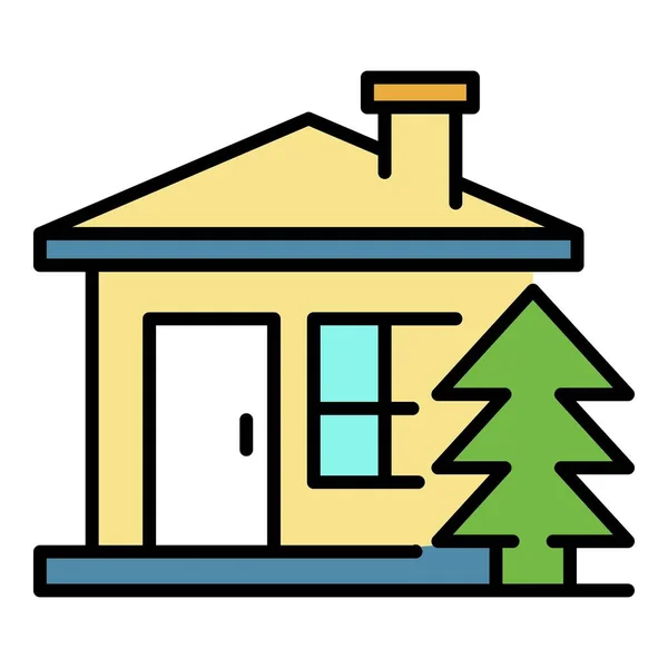 Mountain wood house icon color outline vector — Stock Vector