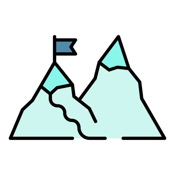 Senderismo icono de montaña color contorno vector — Vector de stock