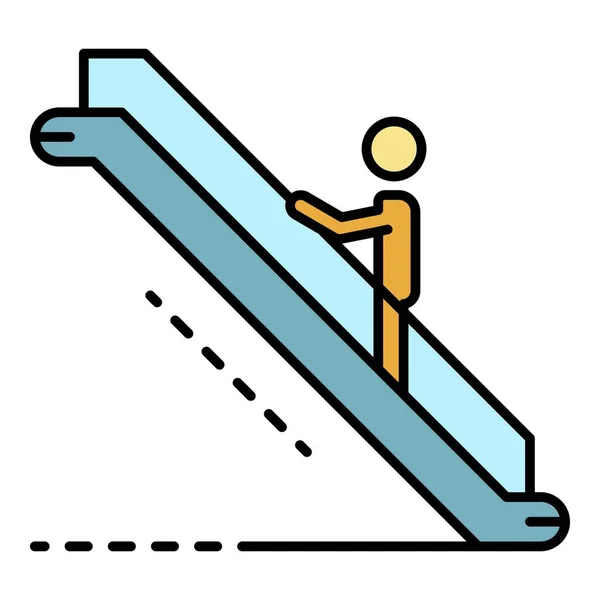 Hombre hasta escalera mecánica icono color contorno vector — Archivo Imágenes Vectoriales