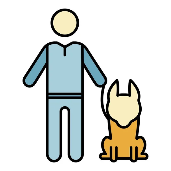 Senior man met hond pictogram kleur omtrek vector — Stockvector