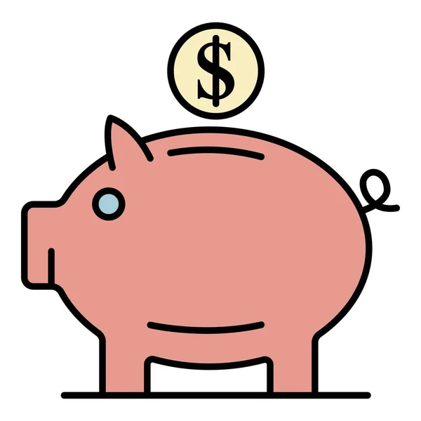 Piggy bank pictogram kleur omtrek vector — Stockvector