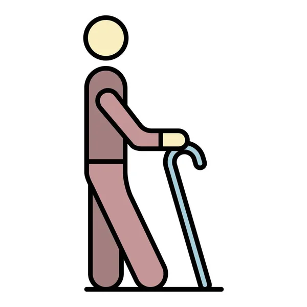 Senior homme bâton de marche icône couleur contour vecteur — Image vectorielle
