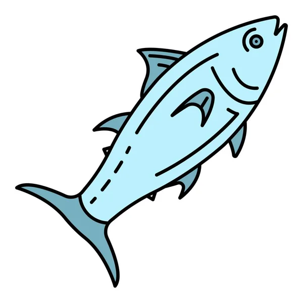 Tuna ikon warna ikan vektor garis luar - Stok Vektor