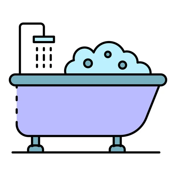 Badewanne Dusche Symbol Farbe Umrissvektor — Stockvektor
