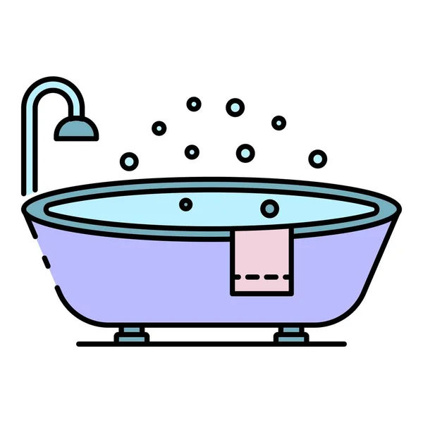 Moderne ovale Badewanne Symbol Farbe Umrissvektor — Stockvektor