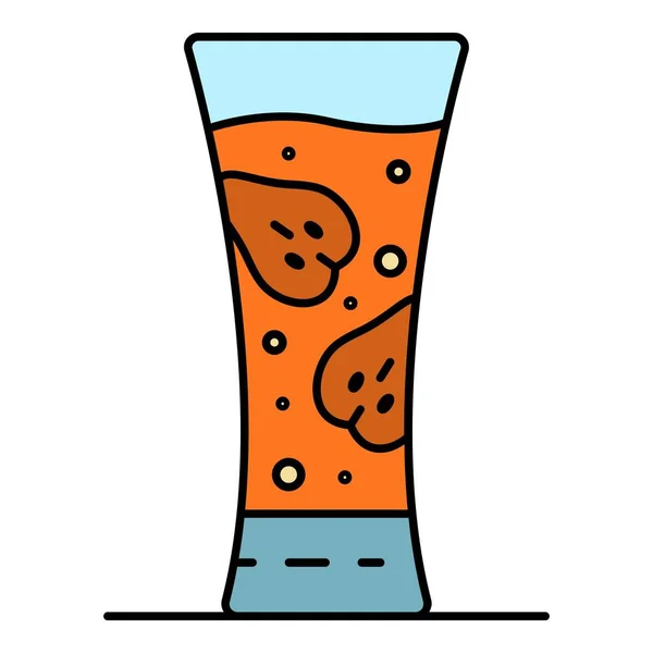 Vetor de contorno de cor de ícone de vidro de smoothie de morango —  Vetores de Stock
