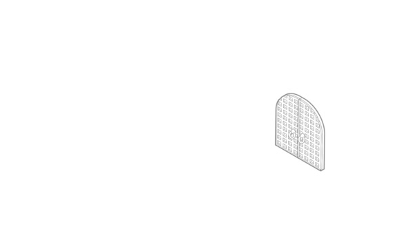 Oude boogvormige dubbele deuren pictogram animatie — Stockvideo
