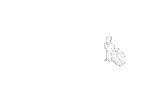Zakenman en klok tonen 4 klok pictogram animatie — Stockvideo