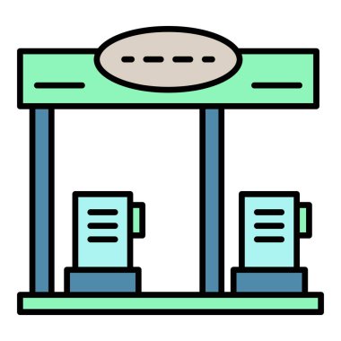 Benzin istasyonu simgesi renk ana hatları vektörü