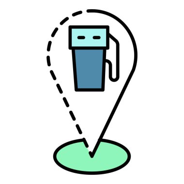 Benzin istasyonu haritası konum simgesi renk ana hatları vektörü