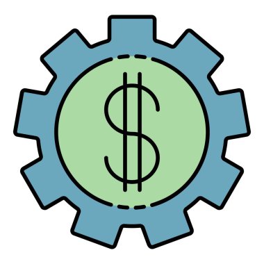 Çarklı para simgesi renk ana hatları vektörü