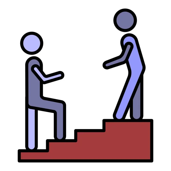 Mann Treppe Hand Hilfe Symbol Farbe Umrissvektor — Stockvektor